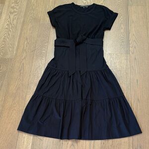 VERONICA BEARD Trail Belted Cotton-Blend Jersey And Poplin Midi Dress